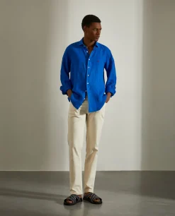 Calças para homem regular fit em algodão em sarja