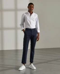 Calças regular fit chino de algodão stretch