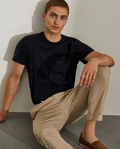 Calças regular fit de algodão com cordão