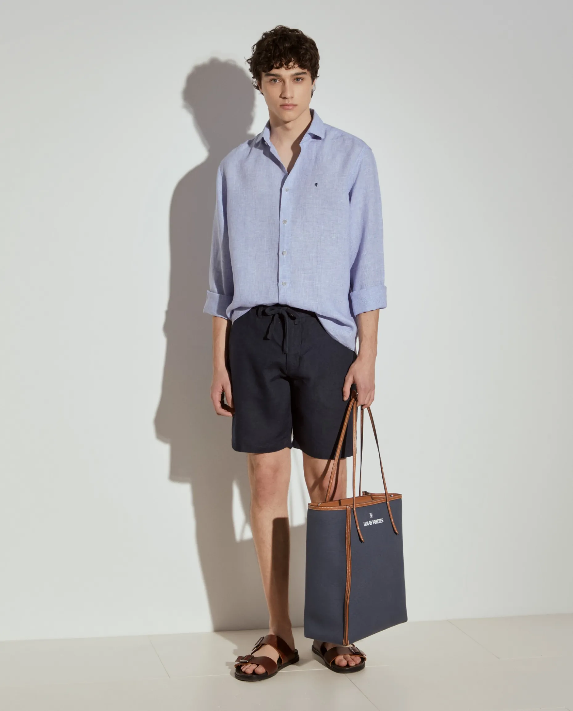 Calções bermuda 100% linho com cordão