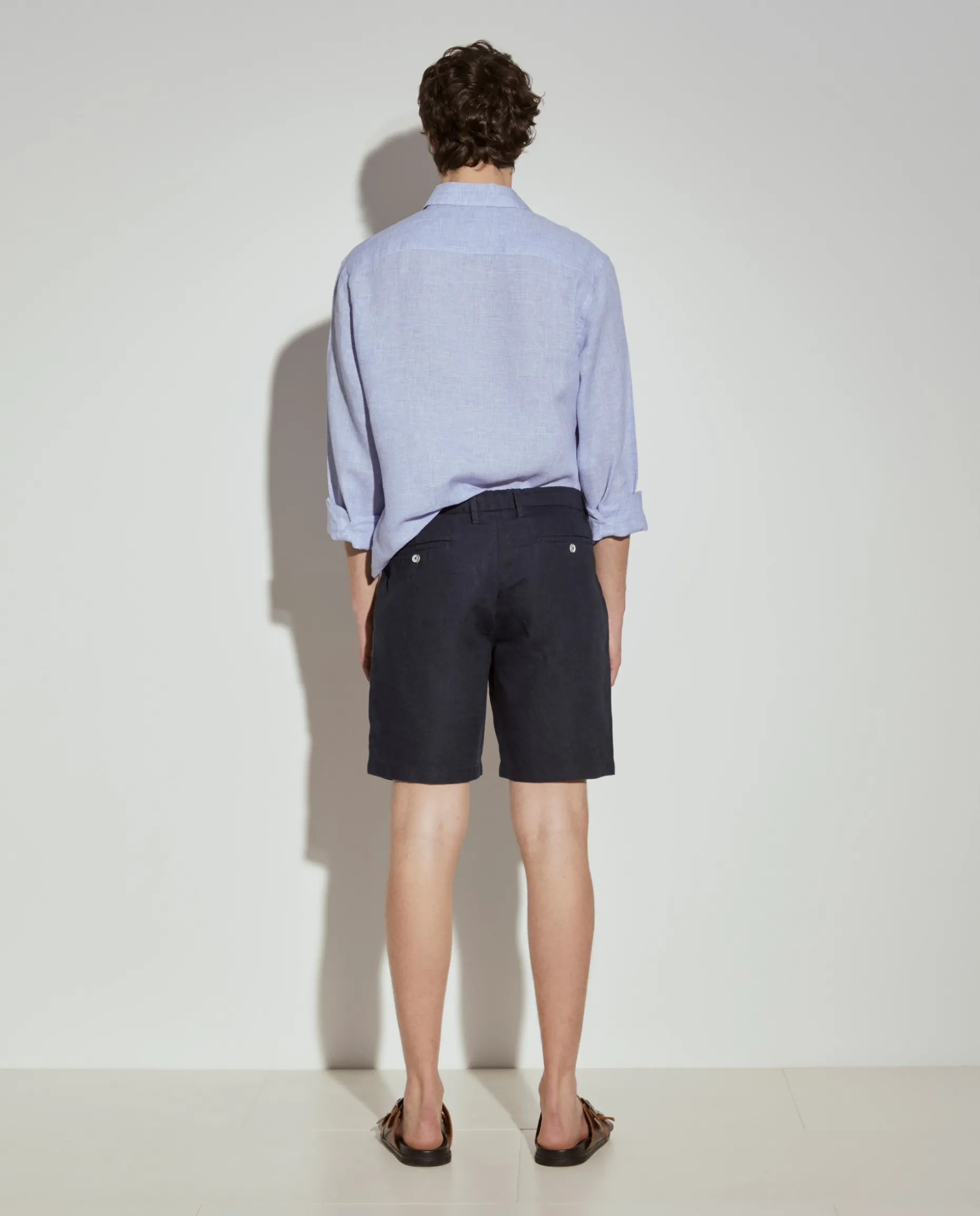 Calções bermuda 100% linho com cordão