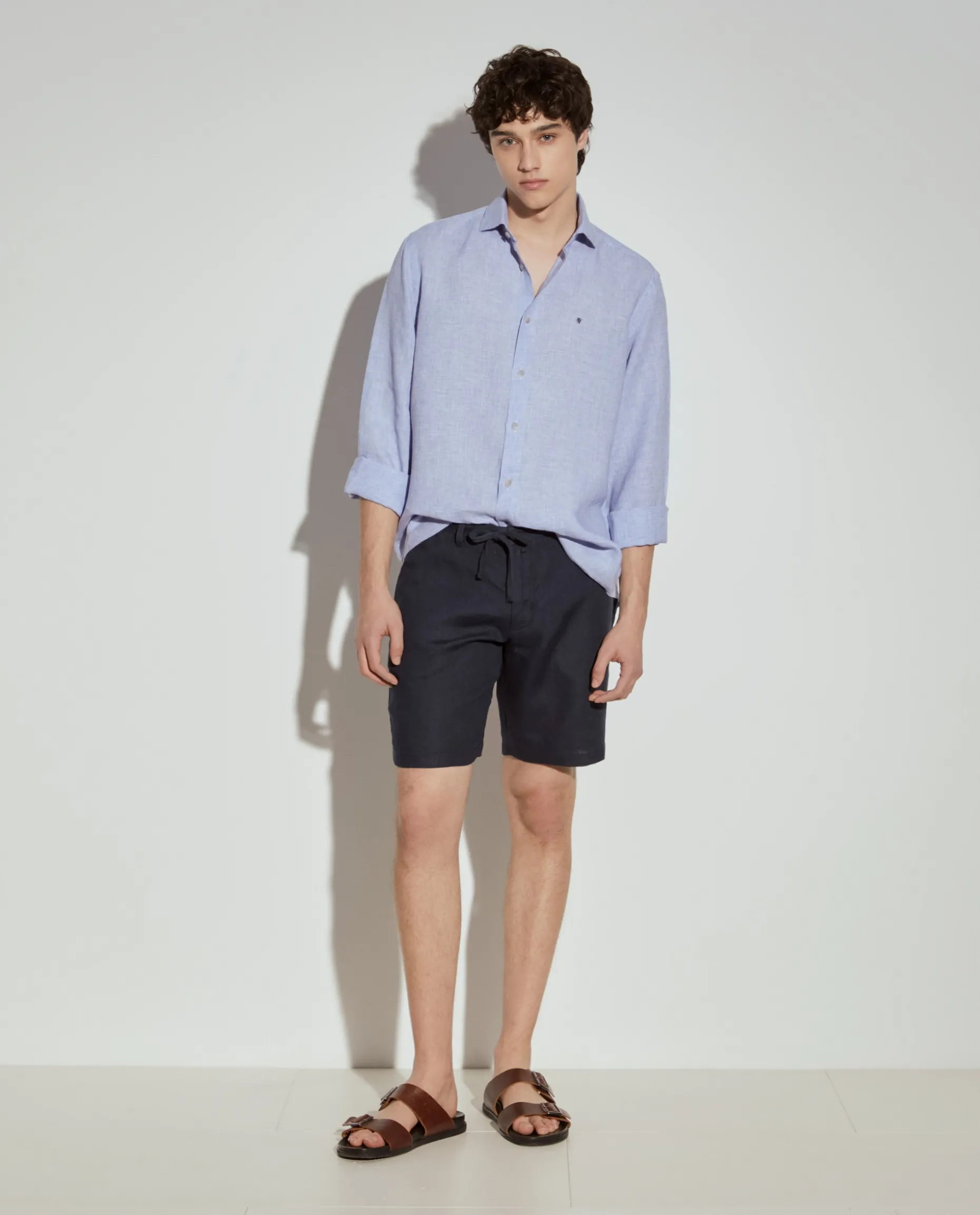 Calções bermuda 100% linho com cordão