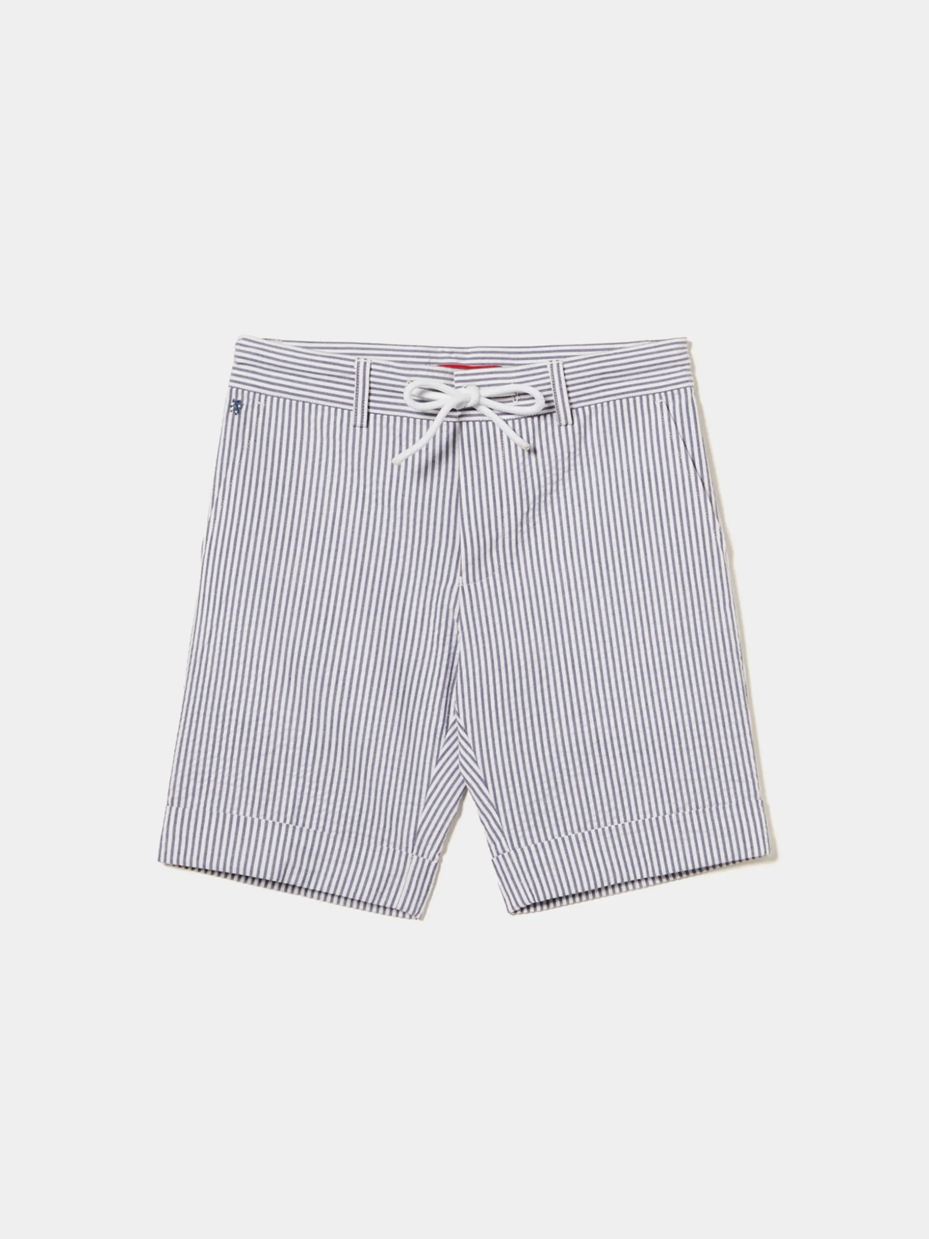 Calções bermuda às riscas com cordão