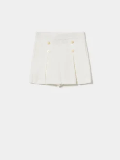 Calções com pregas em algodão e linho