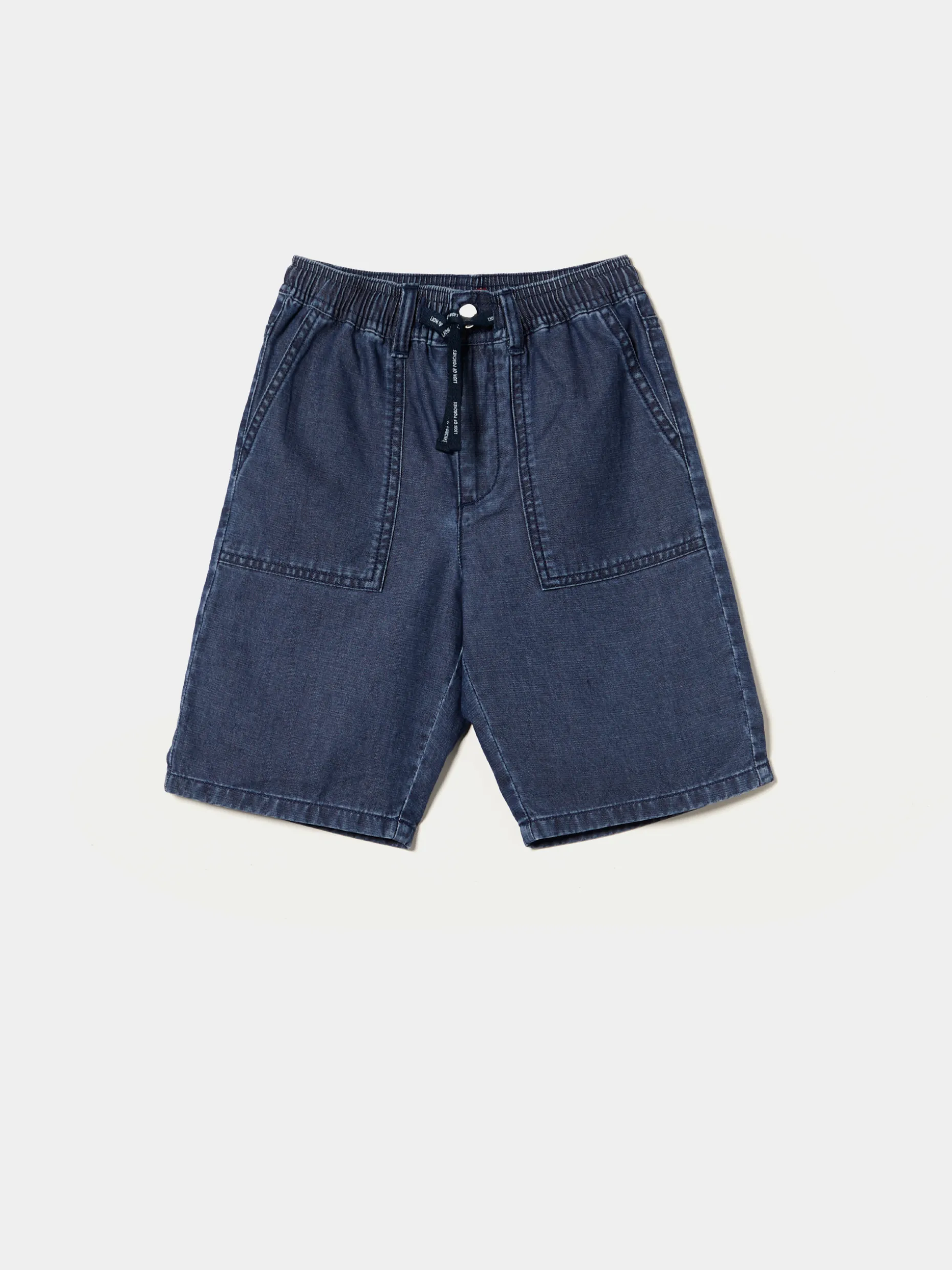 Calções denim com elástico e cordão na cintura