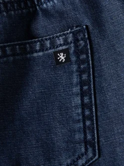 Calções denim com elástico e cordão na cintura