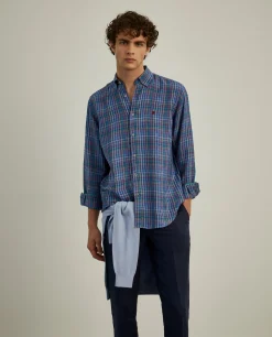 Camisa de quadrados regular fit em linho