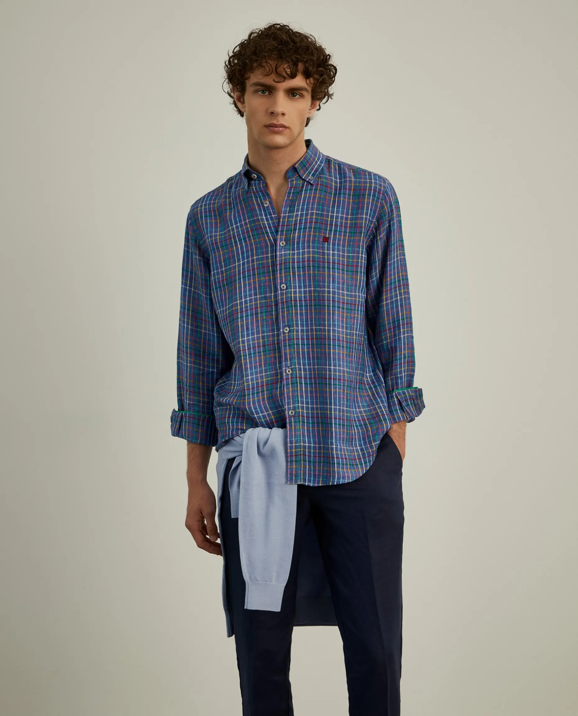 Camisa de quadrados regular fit em linho