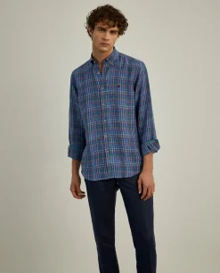 Camisa de quadrados regular fit em linho