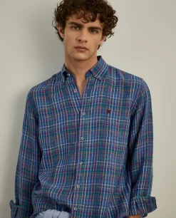 Camisa de quadrados regular fit em linho