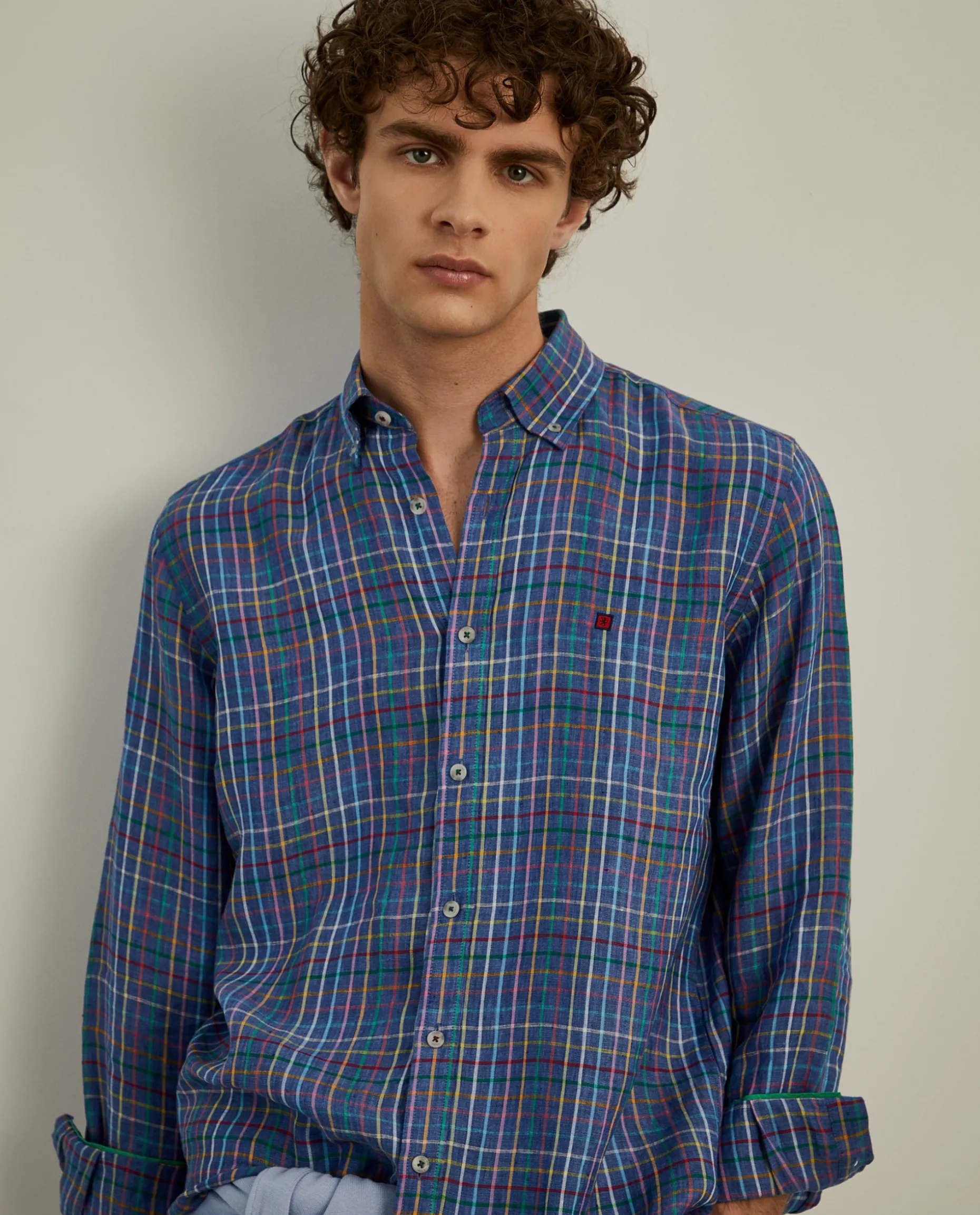 Camisa de quadrados regular fit em linho