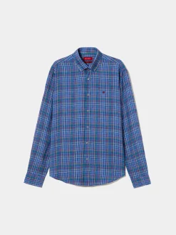 Camisa de quadrados regular fit em linho