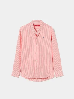 Camisa de riscas com gola mandarim