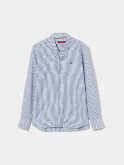 Camisa de riscas com gola mandarim