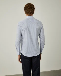 Camisa de riscas slim fit em popelina