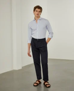 Camisa de riscas slim fit em popelina