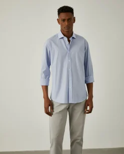 Camisa de riscas slim fit em popelina