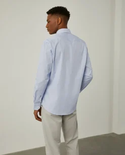 Camisa de riscas slim fit em popelina