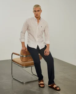 Camisa de riscas slim fit em popelina