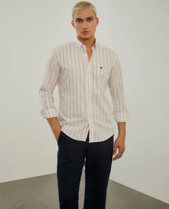 Camisa de riscas slim fit em popelina