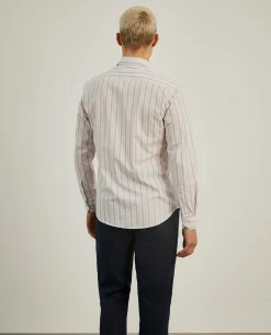 Camisa de riscas slim fit em popelina