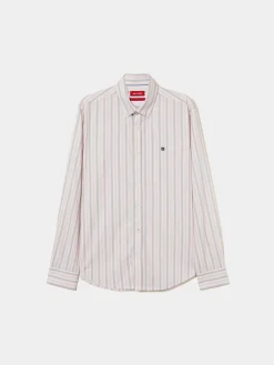 Camisa de riscas slim fit em popelina