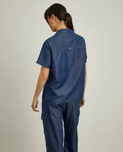 Camisa denim de manga curta