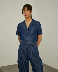 Camisa denim de manga curta