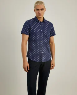 Camisa manga curta em linho e algodão com leões