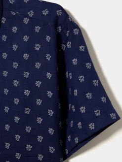 Camisa manga curta em linho e algodão com leões