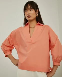 Camisa mangas abalonadas com decote em V