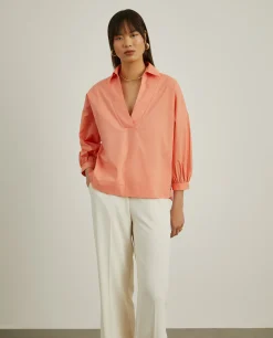 Camisa mangas abalonadas com decote em V