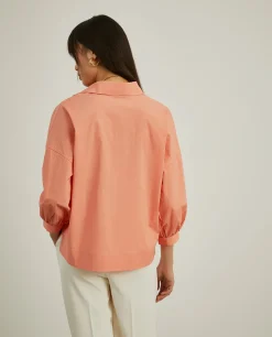 Camisa mangas abalonadas com decote em V