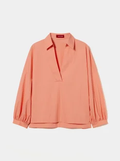 Camisa mangas abalonadas com decote em V