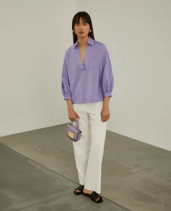 Camisa mangas abalonadas com decote em V