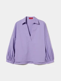 Camisa mangas abalonadas com decote em V