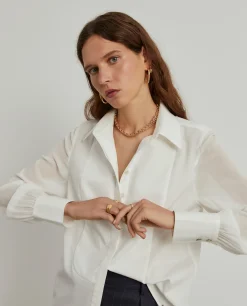 Camisa mangas transparentes em liocel e algodão