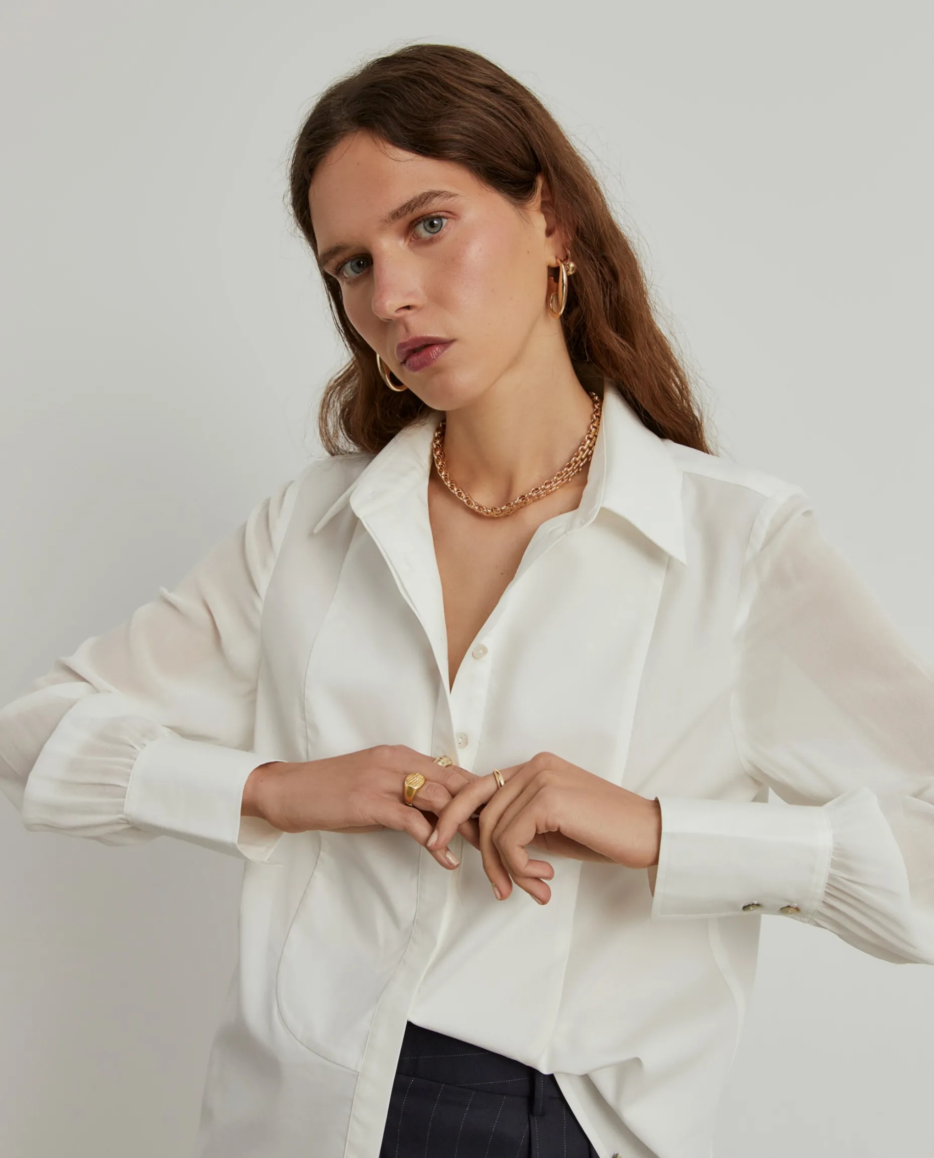 Camisa mangas transparentes em liocel e algodão