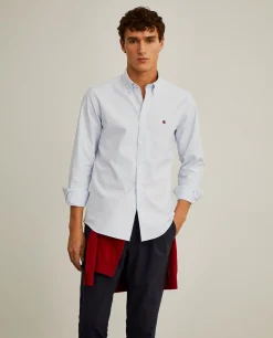 Camisa oxford slim fit às riscas