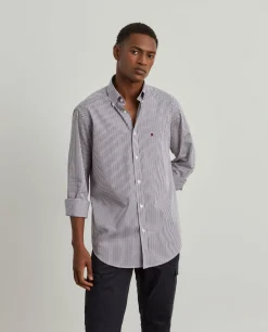Camisa para homem regular fit de algodão com riscas