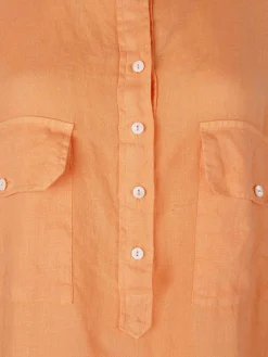 Camisa para mulher comprida em linho com colarinho mandarim