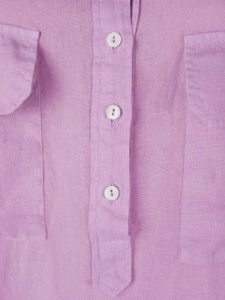 Camisa para mulher comprida em linho com colarinho mandarim