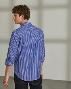Camisa regular fit de algodão com padrão de riscas