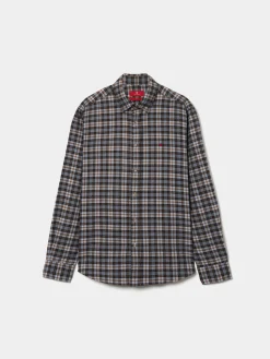 Camisa slim fit de algodão com padrão de xadrez