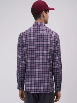 Camisa slim fit de algodão com padrão de xadrez