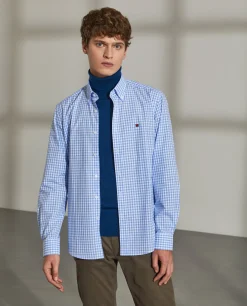 Camisa slim fit de algodão com padrão de xadrez