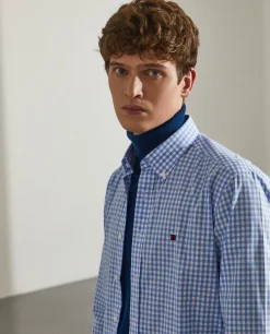 Camisa slim fit de algodão com padrão de xadrez