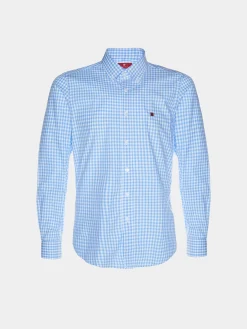 Camisa slim fit de algodão com padrão de xadrez