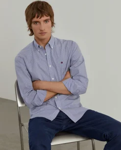 Camisa slim fit de algodão às riscas