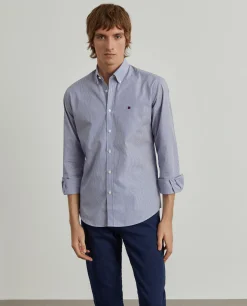 Camisa slim fit de algodão às riscas